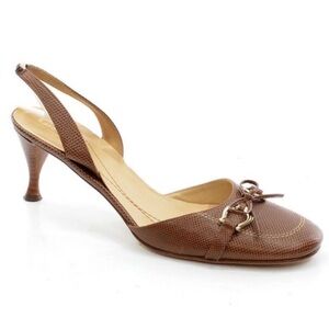 Kate Spade Slingback Kitten Heel Textured Brown Leather 7.5 Shoes Made in Italy